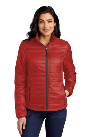 Port Authority Ladies Packable Puffy Jacket (Fire Red/ Graphite)