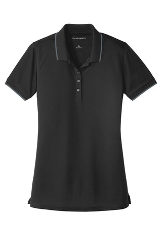 Port Authority Ladies Dry Zone UV Micro-Mesh Tipped Polo (Deep Black/ Graphite)