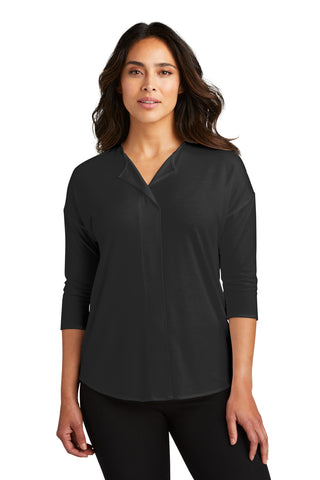 Port Authority Ladies Concept 3/4-Sleeve Soft Split Neck Top (Black)