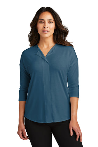 Port Authority Ladies Concept 3/4-Sleeve Soft Split Neck Top (Dusty Blue)