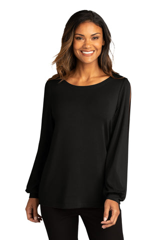 Port Authority Ladies Luxe Knit Jewel Neck Top (Deep Black)