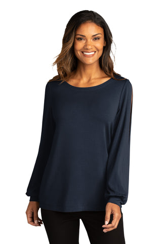 Port Authority Ladies Luxe Knit Jewel Neck Top (River Blue Navy)