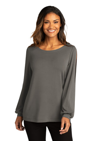 Port Authority Ladies Luxe Knit Jewel Neck Top (Sterling Grey)