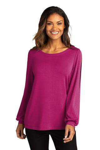 Port Authority Ladies Luxe Knit Jewel Neck Top (Wild Berry)