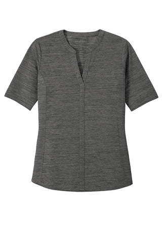 Port Authority Ladies Stretch Heather Open Neck Top (Black/ Thunder Grey)