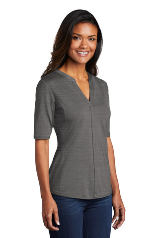 Port Authority Ladies Stretch Heather Open Neck Top (Black/ Thunder Grey)