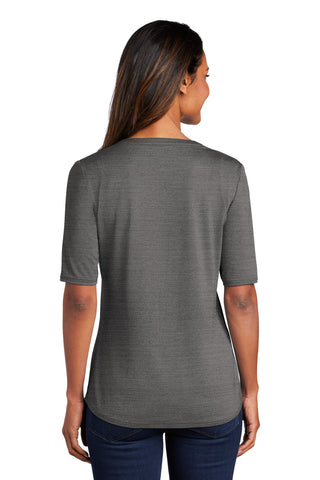 Port Authority Ladies Stretch Heather Open Neck Top (Black/ Thunder Grey)