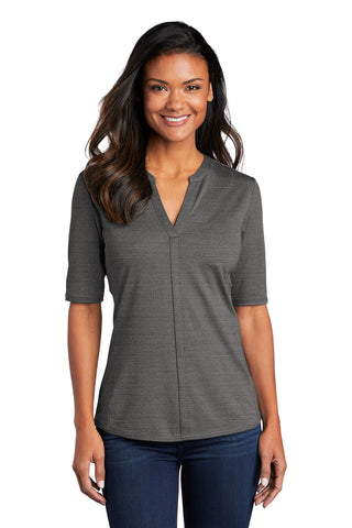 Port Authority Ladies Stretch Heather Open Neck Top (Black/ Thunder Grey)