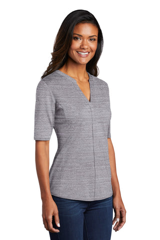 Port Authority Ladies Stretch Heather Open Neck Top (Graphite/ White)