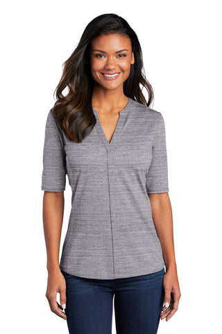 Port Authority Ladies Stretch Heather Open Neck Top (Graphite/ White)