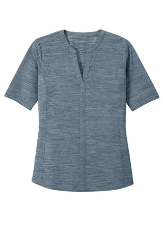 Port Authority Ladies Stretch Heather Open Neck Top (Regatta Blue/ Gusty Grey)