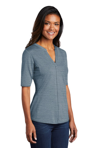 Port Authority Ladies Stretch Heather Open Neck Top (Regatta Blue/ Gusty Grey)