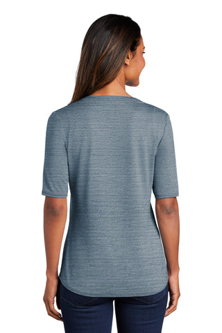 Port Authority Ladies Stretch Heather Open Neck Top (Regatta Blue/ Gusty Grey)