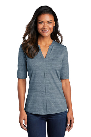 Port Authority Ladies Stretch Heather Open Neck Top (Regatta Blue/ Gusty Grey)