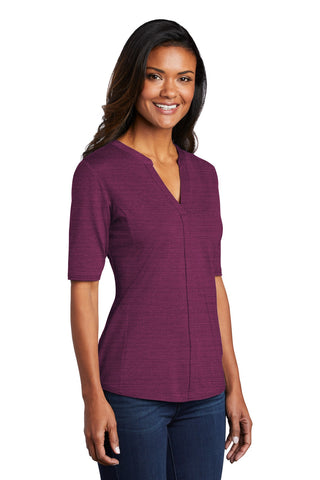 Port Authority Ladies Stretch Heather Open Neck Top (Violet Purple/ Black)