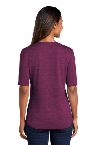 Port Authority Ladies Stretch Heather Open Neck Top (Violet Purple/ Black)