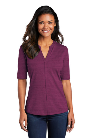 Port Authority Ladies Stretch Heather Open Neck Top (Violet Purple/ Black)