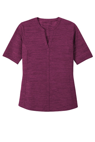 Port Authority Ladies Stretch Heather Open Neck Top (Violet Purple/ Black)