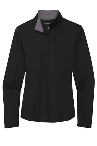 Port Authority Ladies Silk Touch Performance 1/4-Zip (Black/ Steel Grey)