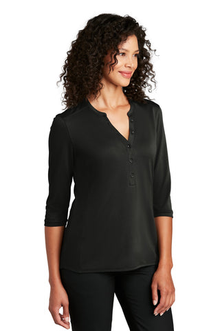 Port Authority Ladies UV Choice Pique Henley (Black)