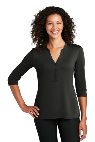 Port Authority Ladies UV Choice Pique Henley (Black)