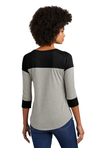 New Era Ladies Heritage Blend 3/4-Sleeve Baseball Raglan Tee (Black/ Rainstorm Grey Heather)