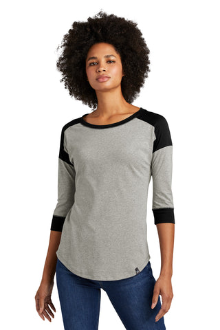 New Era Ladies Heritage Blend 3/4-Sleeve Baseball Raglan Tee (Black/ Rainstorm Grey Heather)