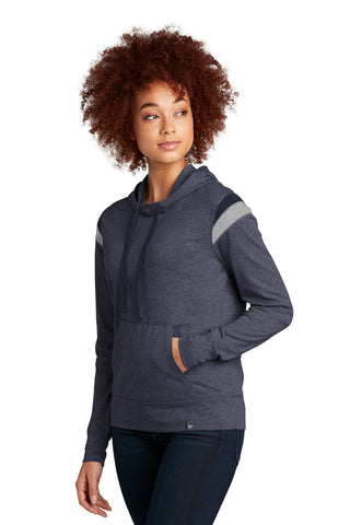 New Era Ladies Heritage Blend Varsity Hoodie (True Navy Heather/True Navy/Rainstorm Grey Heather)