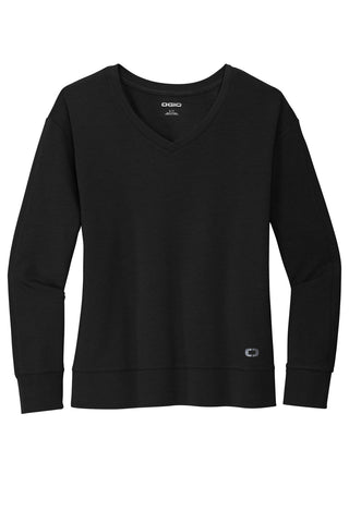 OGIO Ladies Luuma Flex Long Sleeve V-Neck (Blacktop)