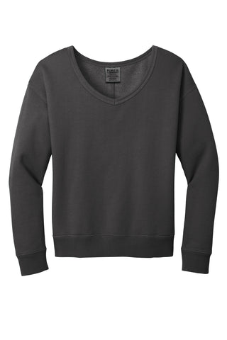 Port & Company Ladies Beach Wash Garment-Dyed V-Neck Sweatshirt (Coal)