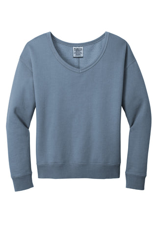 Port & Company Ladies Beach Wash Garment-Dyed V-Neck Sweatshirt (Faded Denim)
