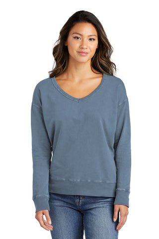 Port & Company Ladies Beach Wash Garment-Dyed V-Neck Sweatshirt (Faded Denim)