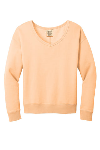 Port & Company Ladies Beach Wash Garment-Dyed V-Neck Sweatshirt (Peach)