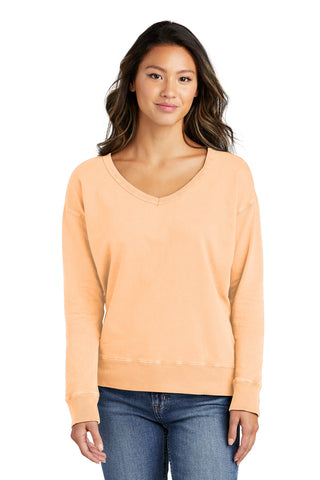 Port & Company Ladies Beach Wash Garment-Dyed V-Neck Sweatshirt (Peach)