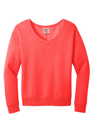 Port & Company Ladies Beach Wash Garment-Dyed V-Neck Sweatshirt (Poppy)