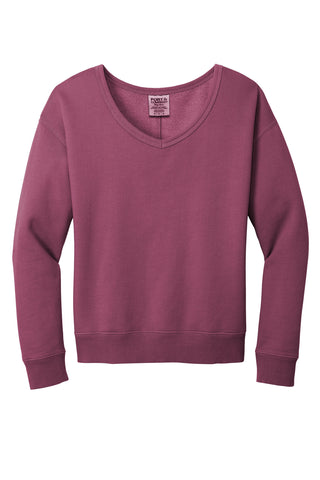 Port & Company Ladies Beach Wash Garment-Dyed V-Neck Sweatshirt (Vintage Raspberry)