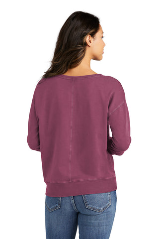 Port & Company Ladies Beach Wash Garment-Dyed V-Neck Sweatshirt (Vintage Raspberry)