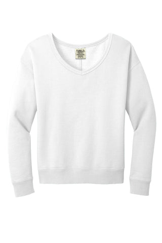 Port & Company Ladies Beach Wash Garment-Dyed V-Neck Sweatshirt (White)