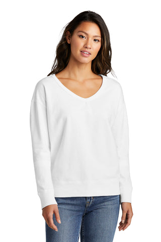 Port & Company Ladies Beach Wash Garment-Dyed V-Neck Sweatshirt (White)