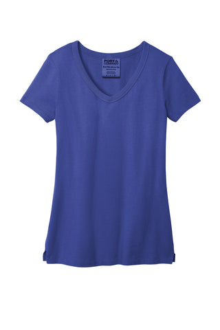 Port & Company Ladies Beach Wash Garment-Dyed V-Neck Tee (Blue Iris)