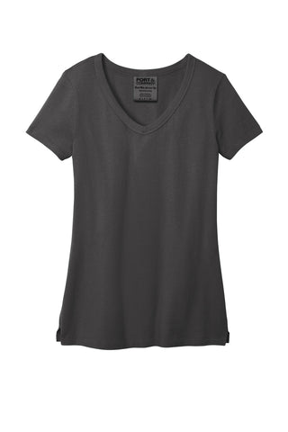 Port & Company Ladies Beach Wash Garment-Dyed V-Neck Tee (Coal)