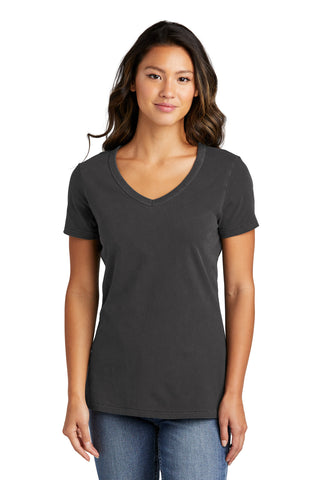 Port & Company Ladies Beach Wash Garment-Dyed V-Neck Tee (Coal)