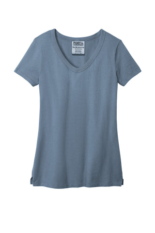 Port & Company Ladies Beach Wash Garment-Dyed V-Neck Tee (Faded Denim)