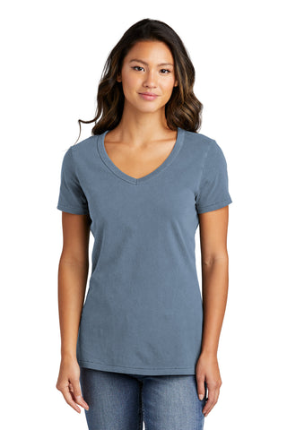 Port & Company Ladies Beach Wash Garment-Dyed V-Neck Tee (Faded Denim)