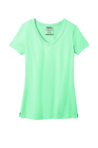 Port & Company Ladies Beach Wash Garment-Dyed V-Neck Tee (Jadeite)