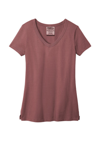 Port & Company Ladies Beach Wash Garment-Dyed V-Neck Tee (Nostalgia Rose)