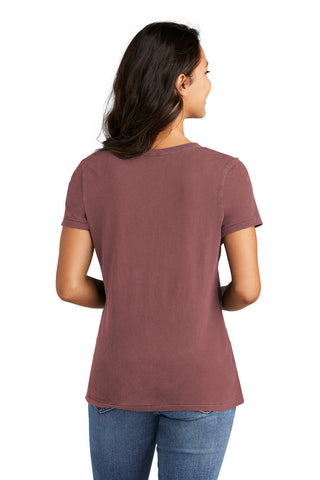 Port & Company Ladies Beach Wash Garment-Dyed V-Neck Tee (Nostalgia Rose)