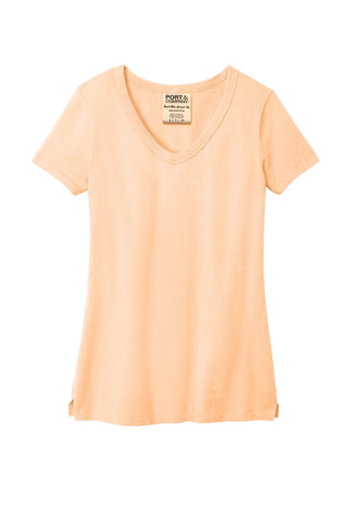 Port & Company Ladies Beach Wash Garment-Dyed V-Neck Tee (Peach)