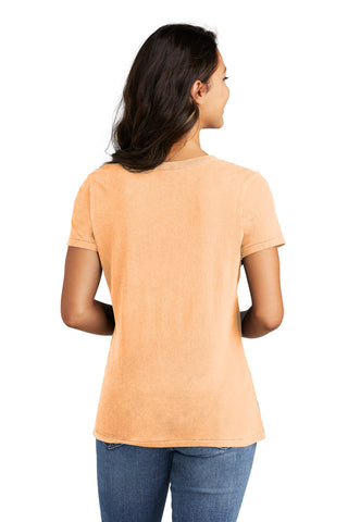 Port & Company Ladies Beach Wash Garment-Dyed V-Neck Tee (Peach)