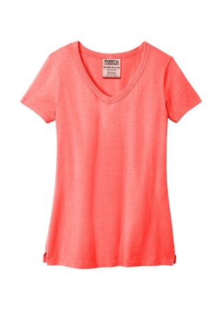 Port & Company Ladies Beach Wash Garment-Dyed V-Neck Tee (Poppy)